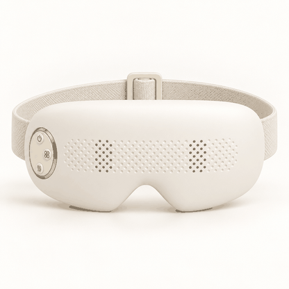 Animated product showcase: front, angled and interior views of the Mistelle Eye Mist Massager